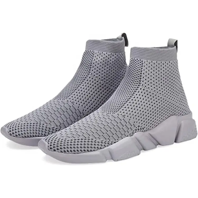 China New Fashion Boys Girls High Upper Lightweight Sneakers Walking Knitting Children Casual Shoes