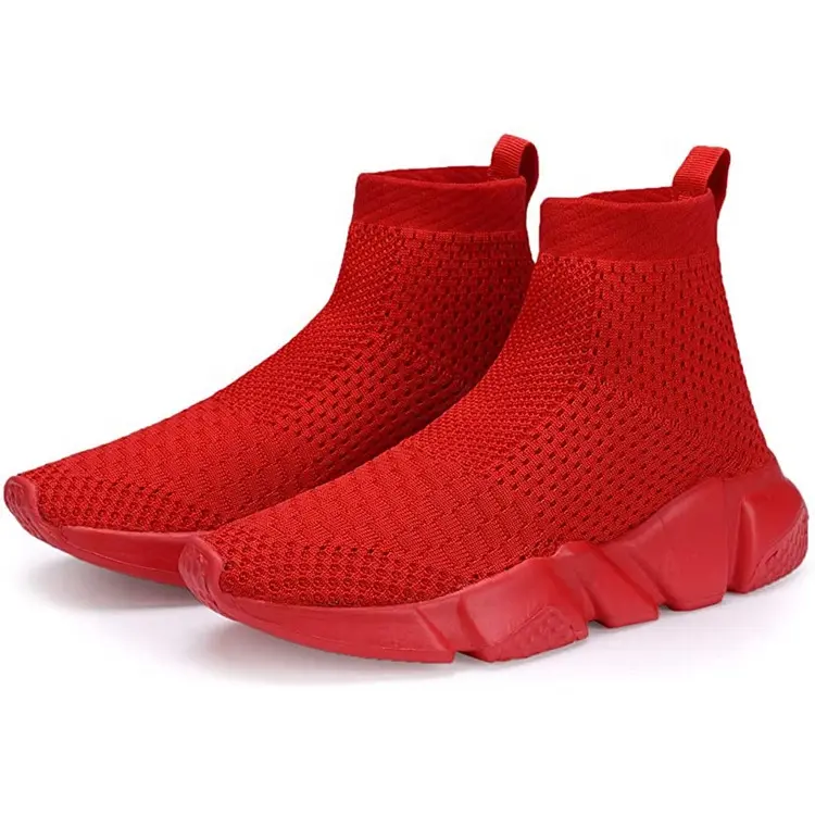 China New Fashion Boys Girls High Upper Lightweight Sneakers Walking Knitting Children Casual Shoes